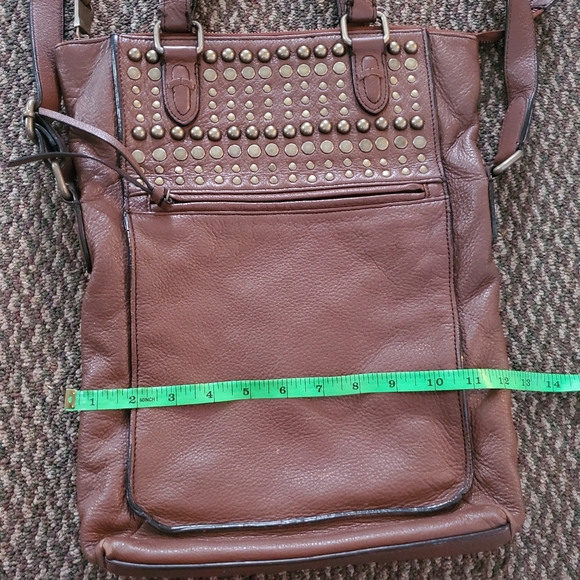 Leather studded Andrew Marc foldover satchel - Picture 8 of 8